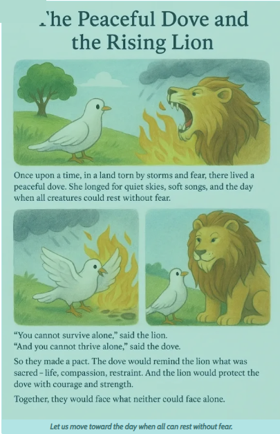 The Peaceful Dove and the Rising Lion