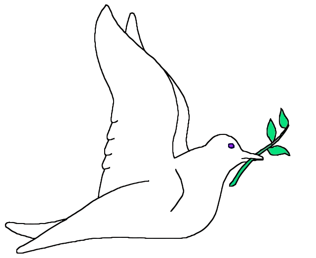 A dove carrying an olive branch — the Peaceful Presence dove